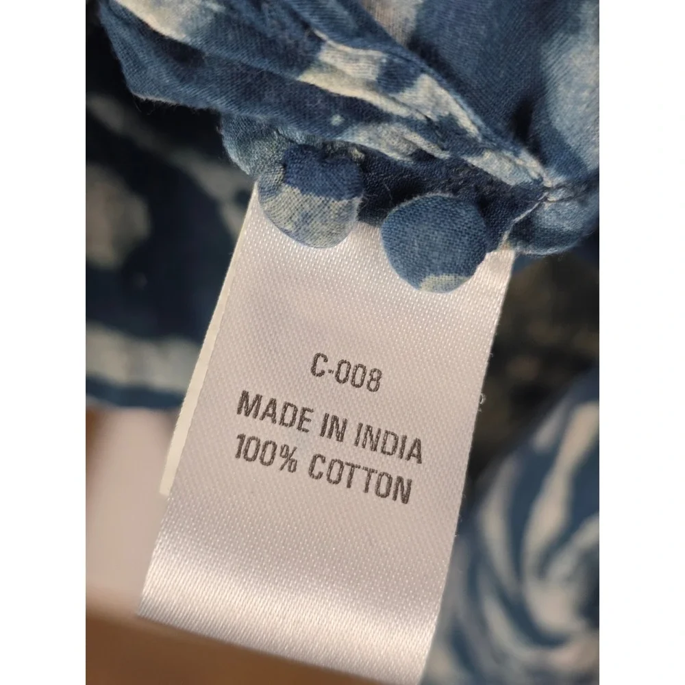 Anokhi Indigo Blue Cotton Block Print Pintuck Tunic Dress S/M Made in India